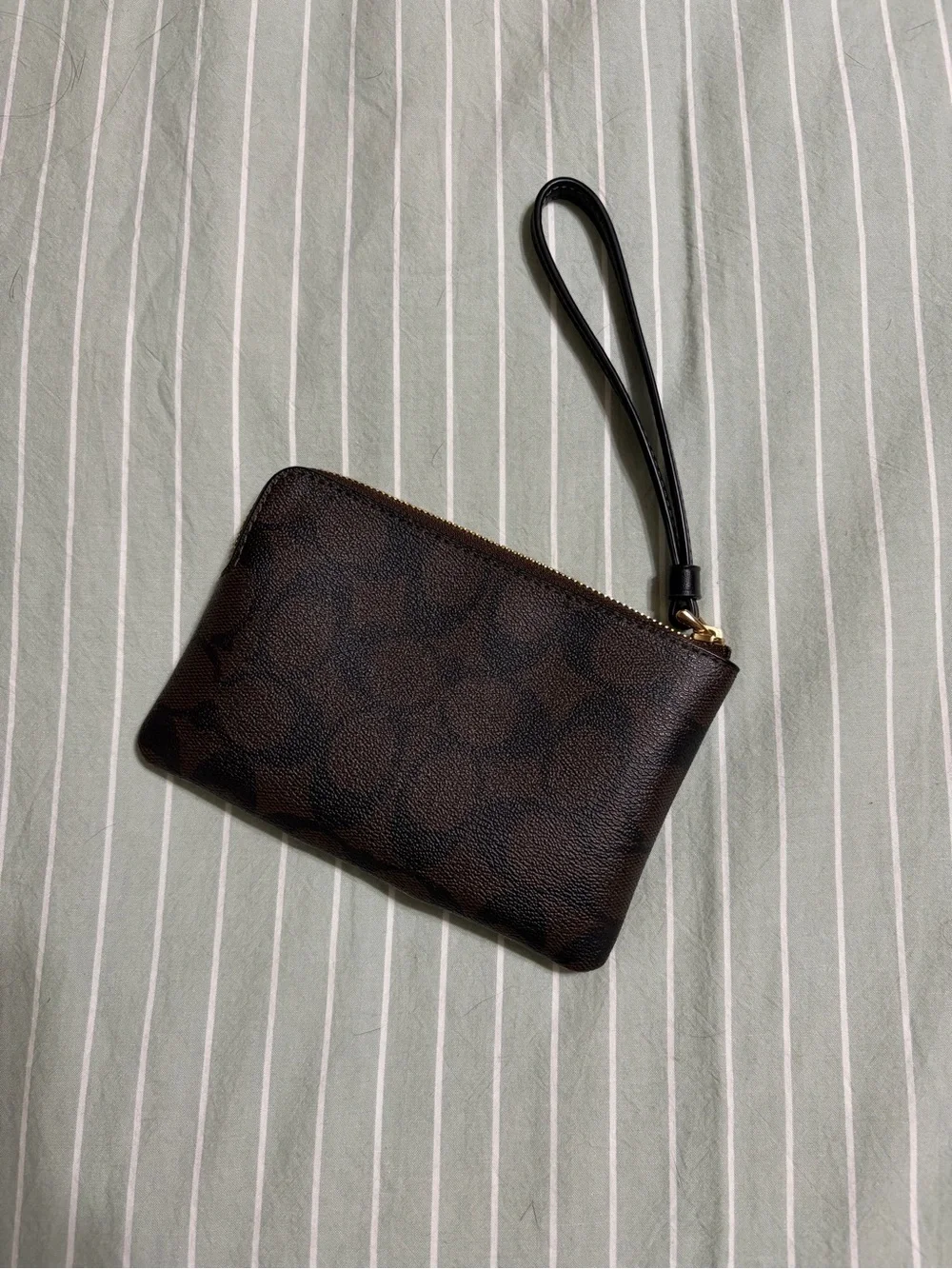 Coach Brown & Black Signature Wristlet Pouch